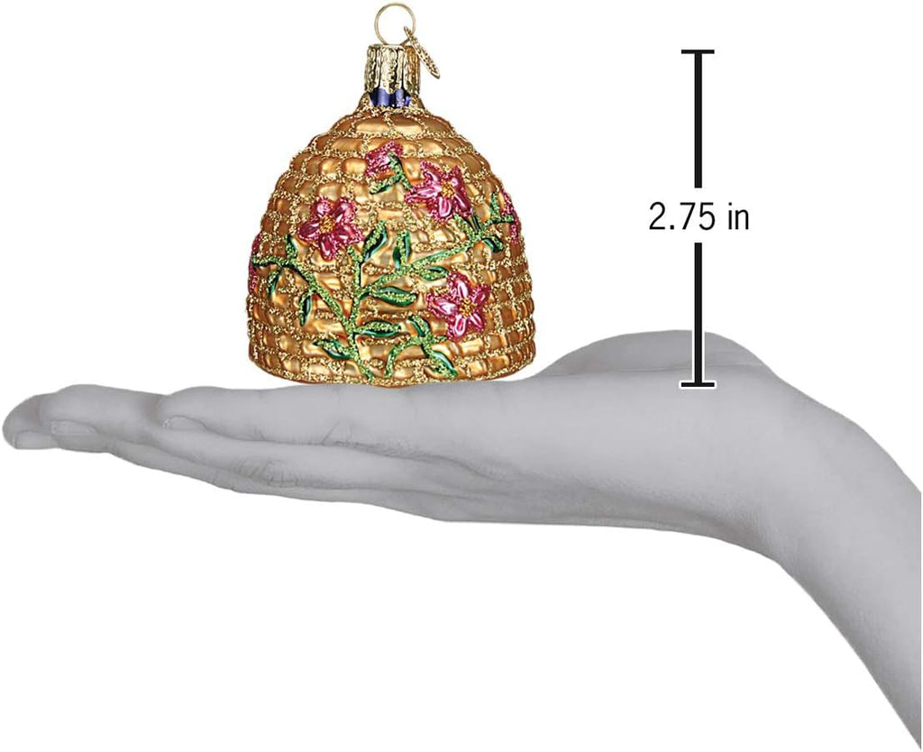 Bee Skep Glass Blown Ornament for Christmas Tree, Handcrafted Holiday Decoration, Bee Collection