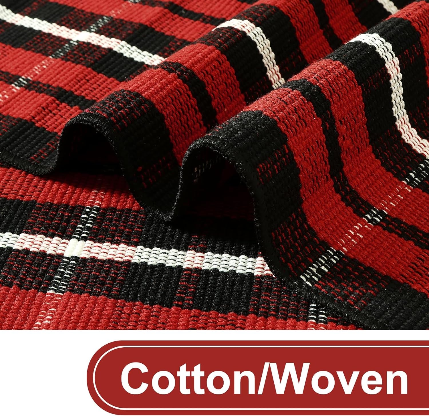 Christmas Door Mat Outdoor 24"X51",Red/Black Buffalo Plaid Rug,Washable Cotton Hand-Woven Layered Door Mats,Reversible Outdoor Christmas Decor for Front Porch,Entryway,Kitchen