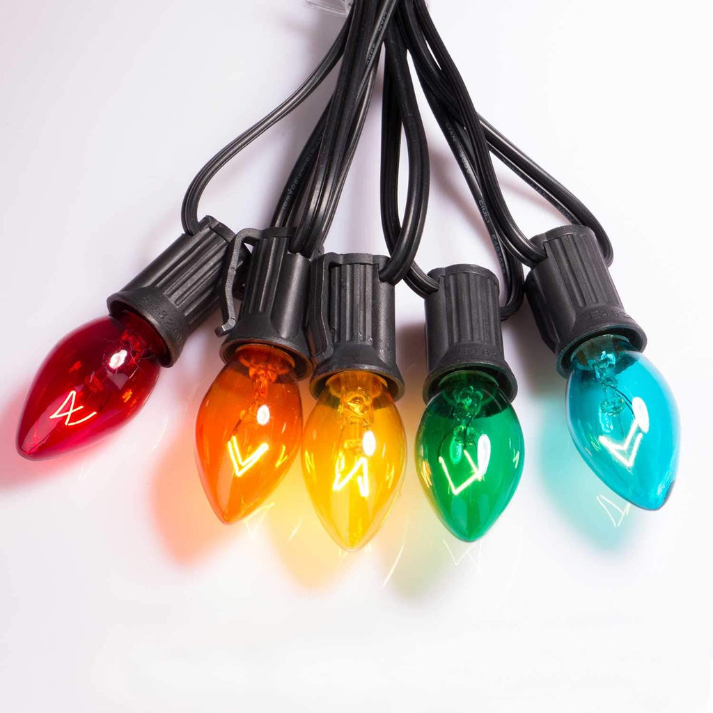 50-Pack C7 Christmas Replacement Bulbs, C7 Clear Incandescent Bulbs for Christmas Light Strings, E12 Candelabra Base, 5 Watt, Multi-Color