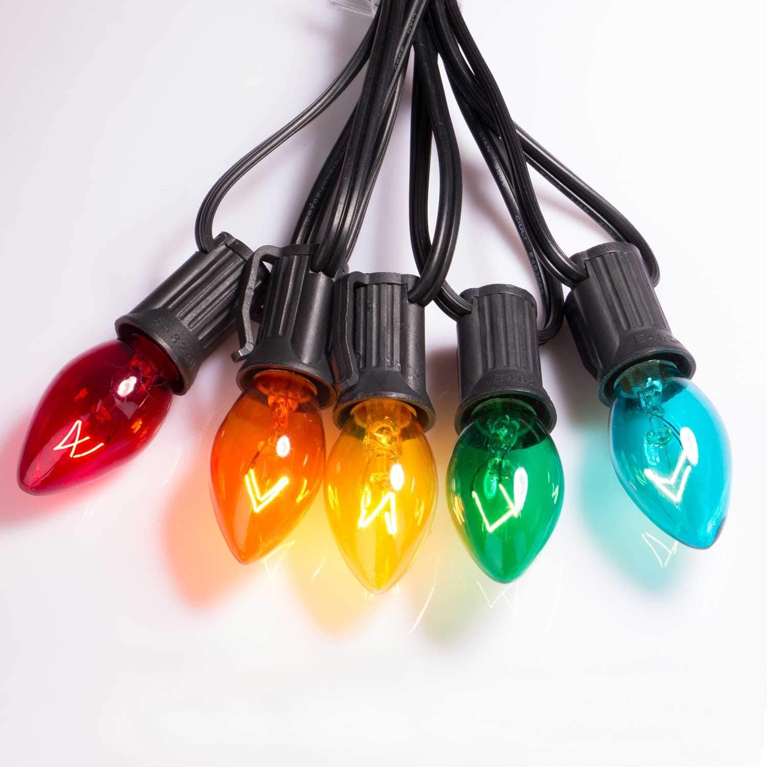 50-Pack C7 Christmas Replacement Bulbs, C7 Clear Incandescent Bulbs for Christmas Light Strings, E12 Candelabra Base, 5 Watt, Multi-Color