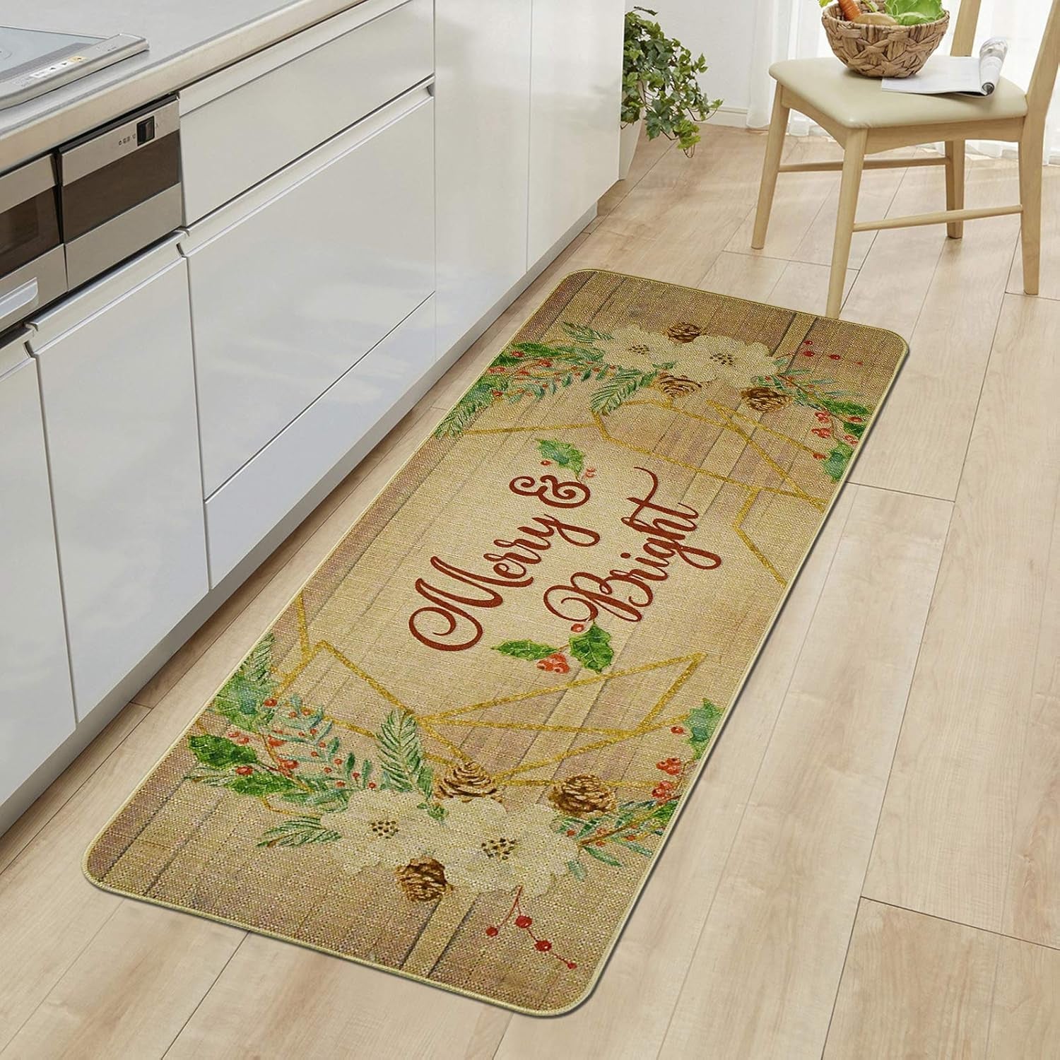Decorative Christmas Runner Rug Non-Slip Floor Mats Indoor Outdoor Area Carpet Winter Holiday Welcome Doormats Merry Xmas Decor Entrance Rugs for Hallway Kitchen Living Room Bedroom (Merry and Bright)