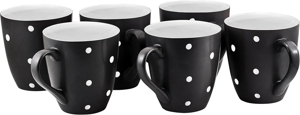 16 Oz Polka Dot Coffee Mug Set of 6, Large 16 Ounce Ceramic Mugcup Set in Black Polka Dot Design, Best Coffee Mug for Your Gift