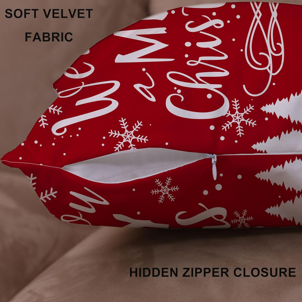 Merry Christmas Decorative Pillows Covers 22X22 Set of 4 for Christmas Decorations Red Christmas Tree Snowflake Winter Holiday Throw Pillow Cases Xmas Farmhouse Decor for Couch Sofa