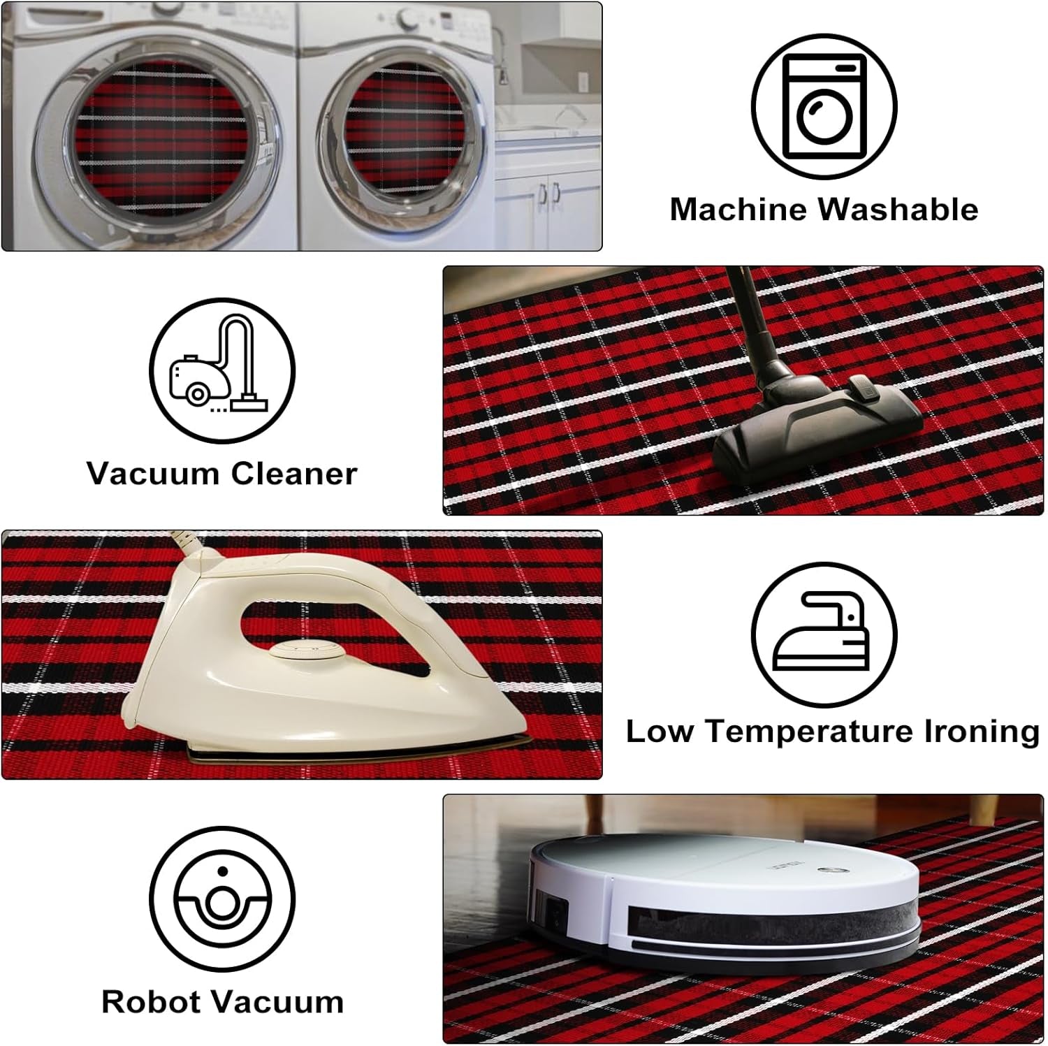 Christmas Door Mat Outdoor 24"X51",Red/Black Buffalo Plaid Rug,Washable Cotton Hand-Woven Layered Door Mats,Reversible Outdoor Christmas Decor for Front Porch,Entryway,Kitchen