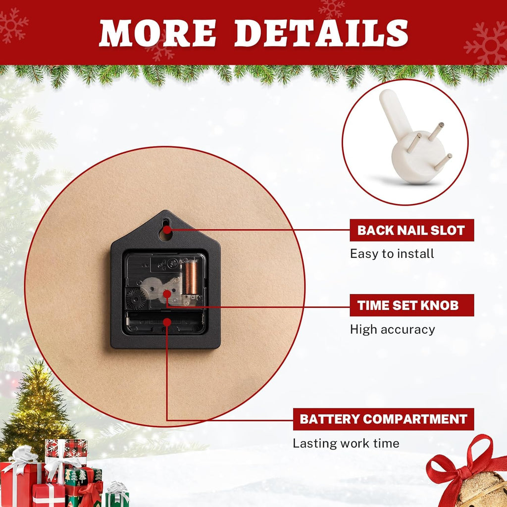 Christmas Wall Clock Silent Non-Ticking, Snowflake Red Christmas Cold Eve round Wall Clocks Decor for Home Kitchen Living Room Office, Battery Operated(12 Inch)
