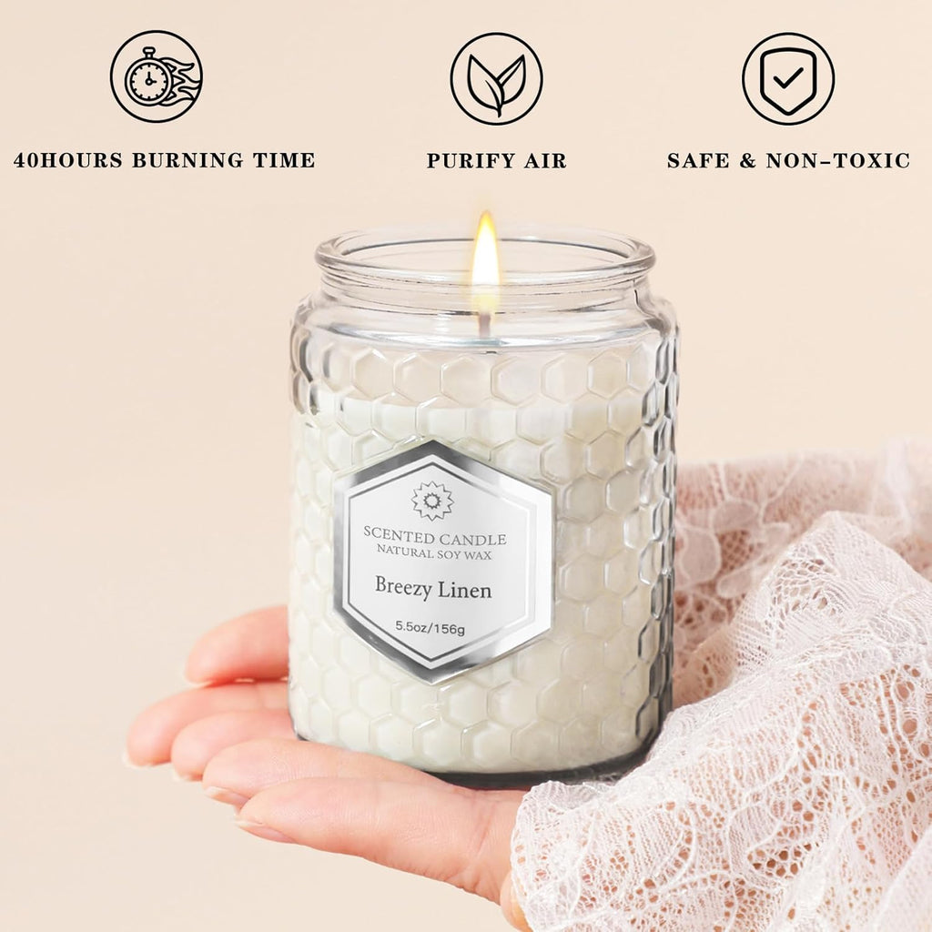 6 Pack Scented Candles for Home, Aromatherapy Gift Set for Women, Natural Soy Wax Jar, 33 Oz 240 Hour Long Lasting, Birthday and Valentine'S Day Gift, Flax Gray