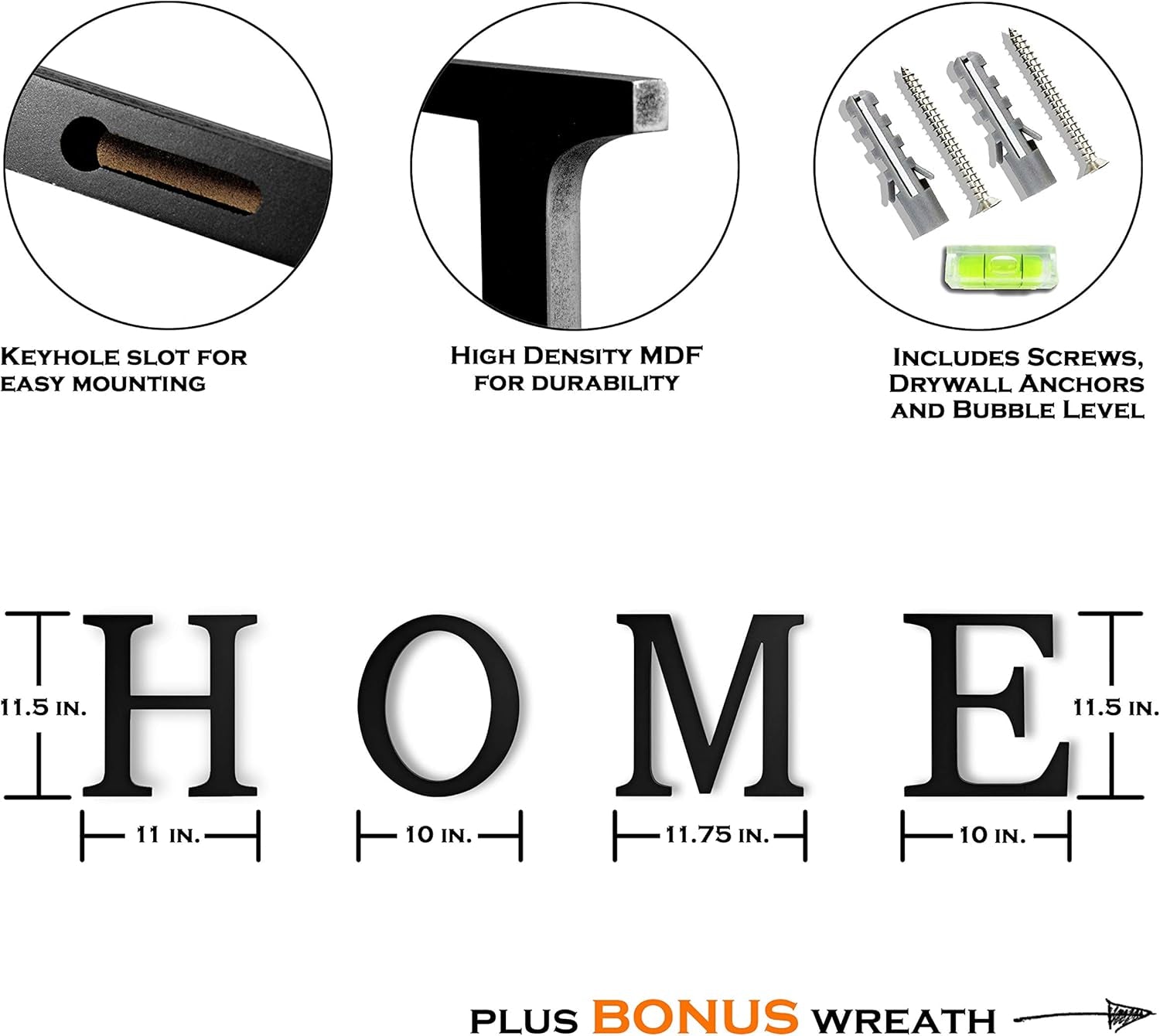 Home Letters for Wall with Wreath, Home Sign Wall Decor, Large Home Sign with Wreath, Home Wall Decor, Home Sign for Home Decor with Wreath, Home with Wreath Wall Decor, Letters for Wall Decor (Black)